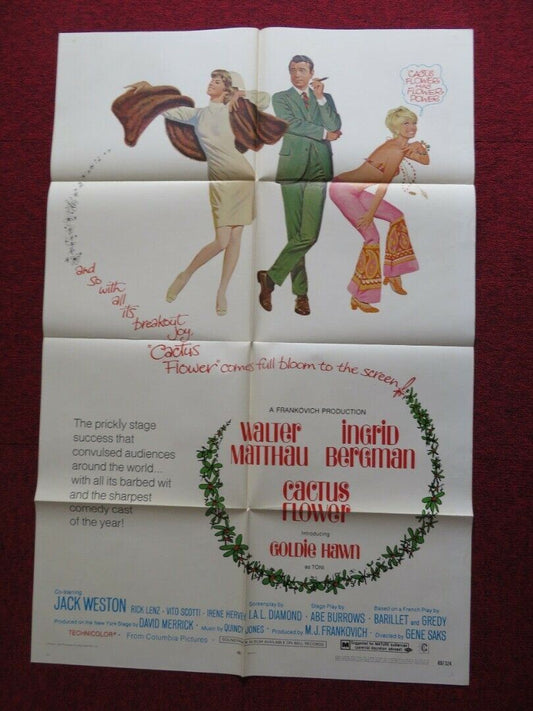 CACTUS FLOWER US ONE SHEET POSTER INGRID BERGMAN GOLDIE HAWN 1969 Movie posters