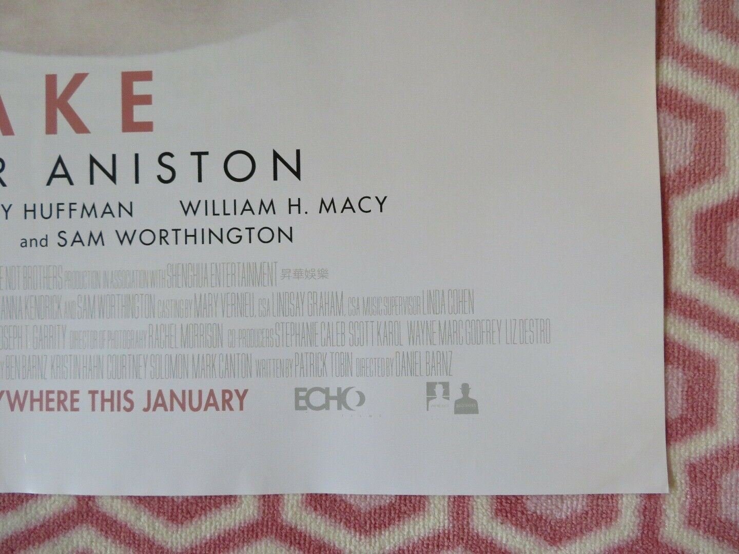 CAKE US ONE SHEET ROLLED POSTER JENNIFER ANISTON ANNA KENDRICK 2014 Movie posters