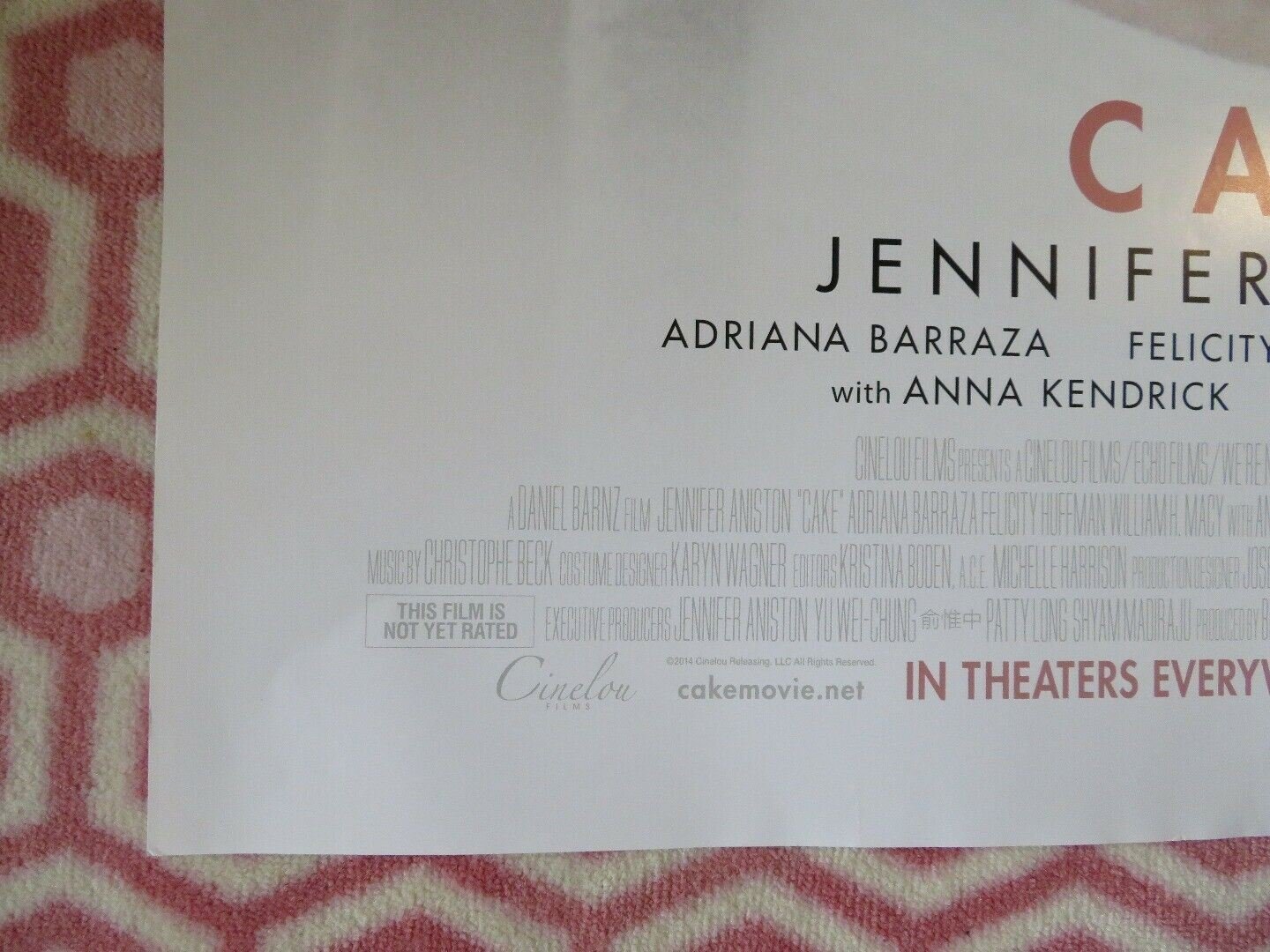 CAKE US ONE SHEET ROLLED POSTER JENNIFER ANISTON ANNA KENDRICK 2014 Movie posters