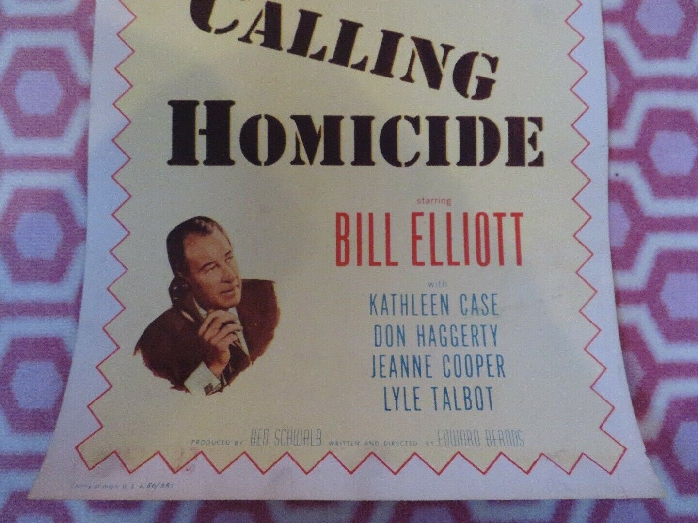 CALLING HOMICIDE US INSERT (14"x 36") POSTER BILL ELLIOTT KATHLEEN CASE 1956 - Rendezvous Cinema