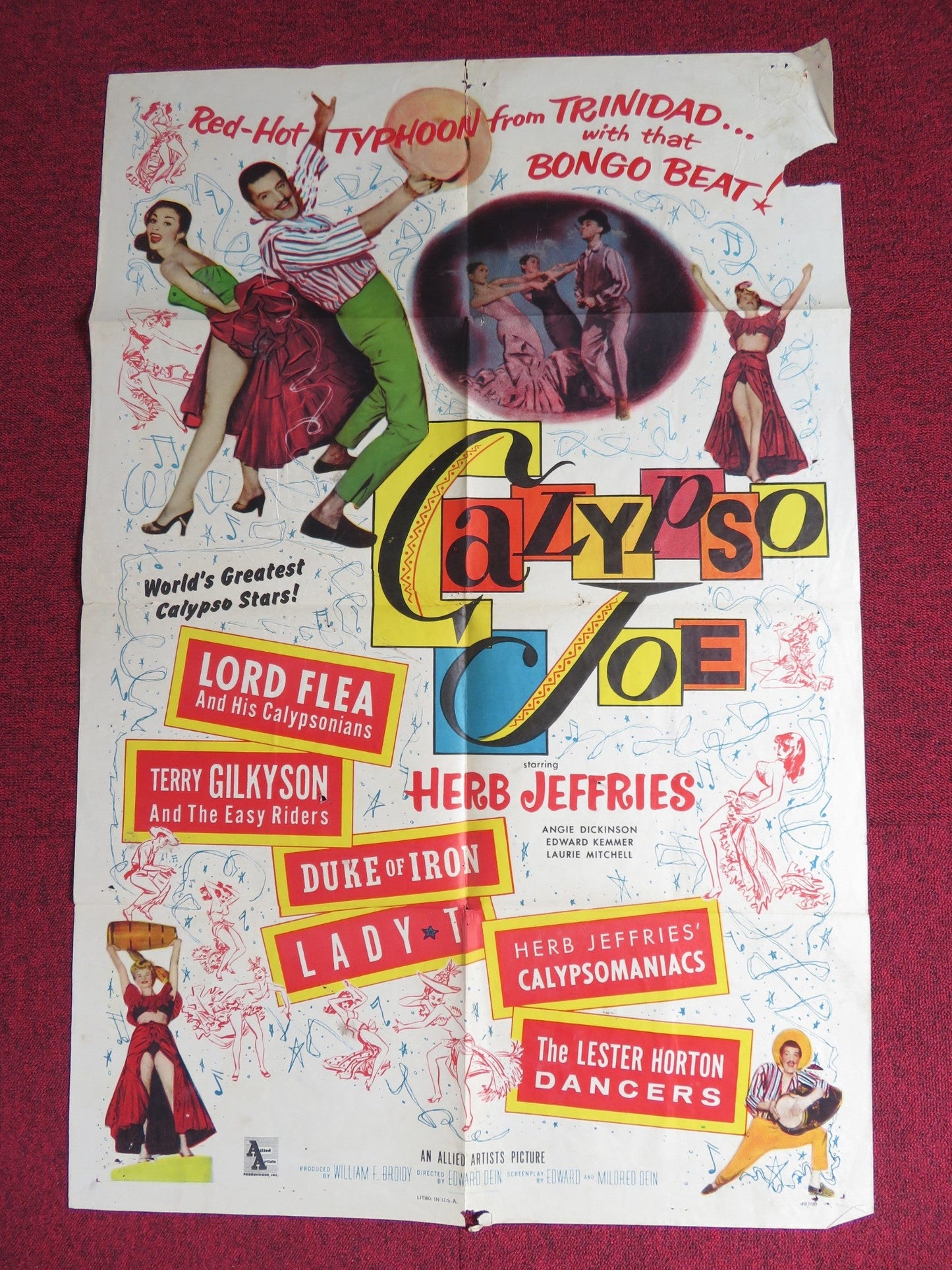CALYPSO JOE FOLDED US ONE SHEET POSTER HERB JEFFRIES ANGIE DICKINSON 1957 Rendezvous Cinema Movie posters