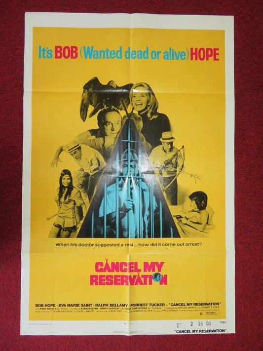 CANCEL MY RESERVATION FOLDED US ONE SHEET POSTER BOB HOPE FORREST TUCKER 1972 Movie posters