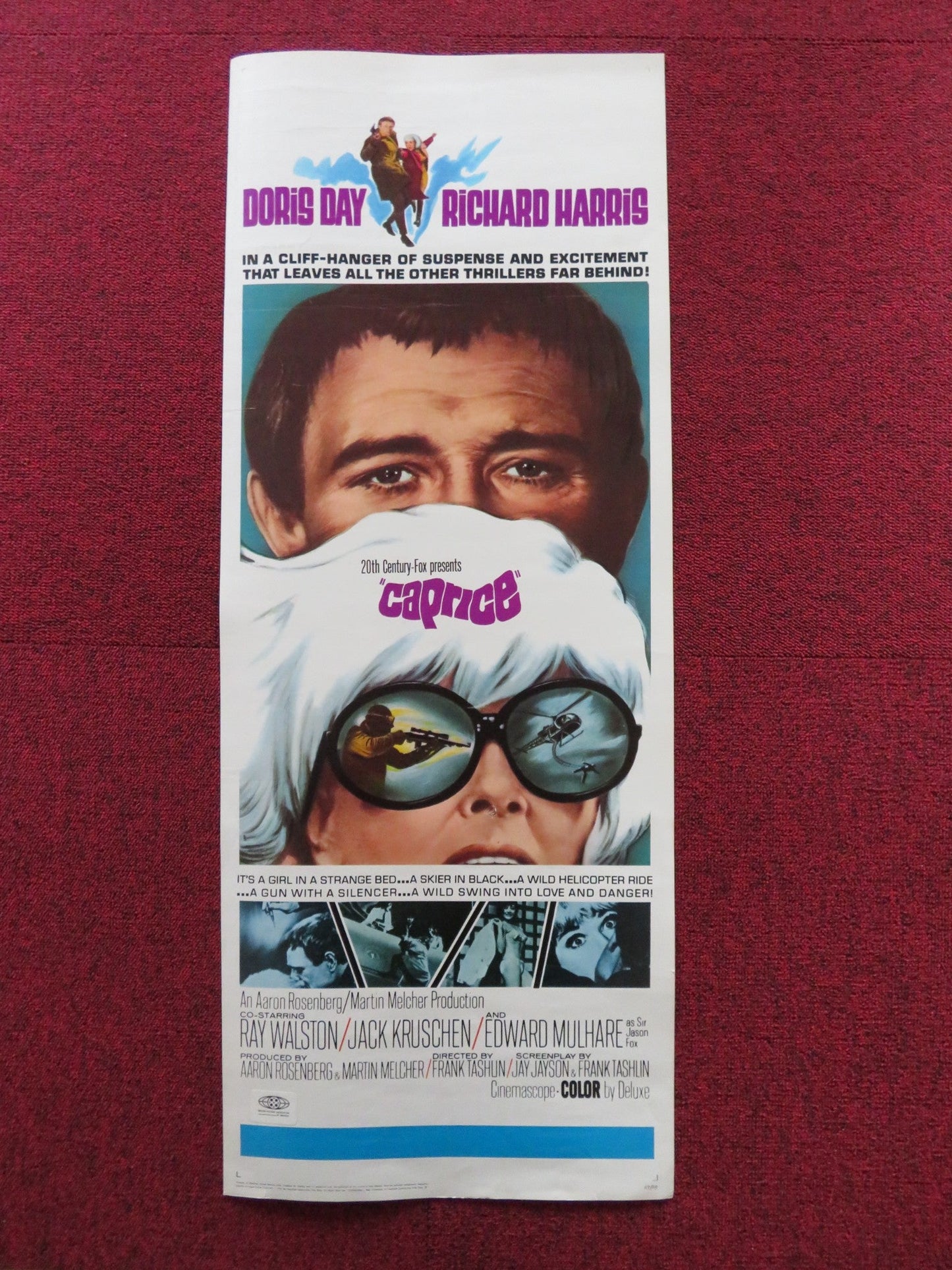 CAPRICE US INSERT (14"x 36") POSTER DORIS DAY RICHARD HARRIS 1967 Rendezvous Cinema Movie posters