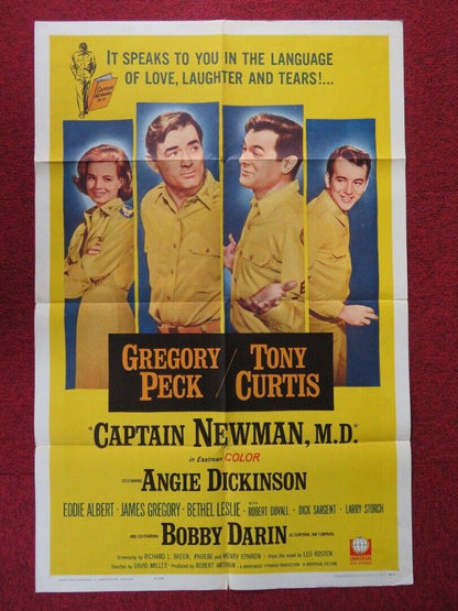 CAPTAIN NEWMAN, M.D. FOLDED US ONE SHEET POSTER GREGORY PECK TONY CURTIS 1964 Movie posters