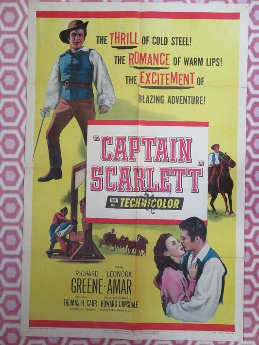 CAPTAIN SCARLETT US ONE SHEET POSTER RICHARD GREENE LEONORA AMARA '52 Movie posters
