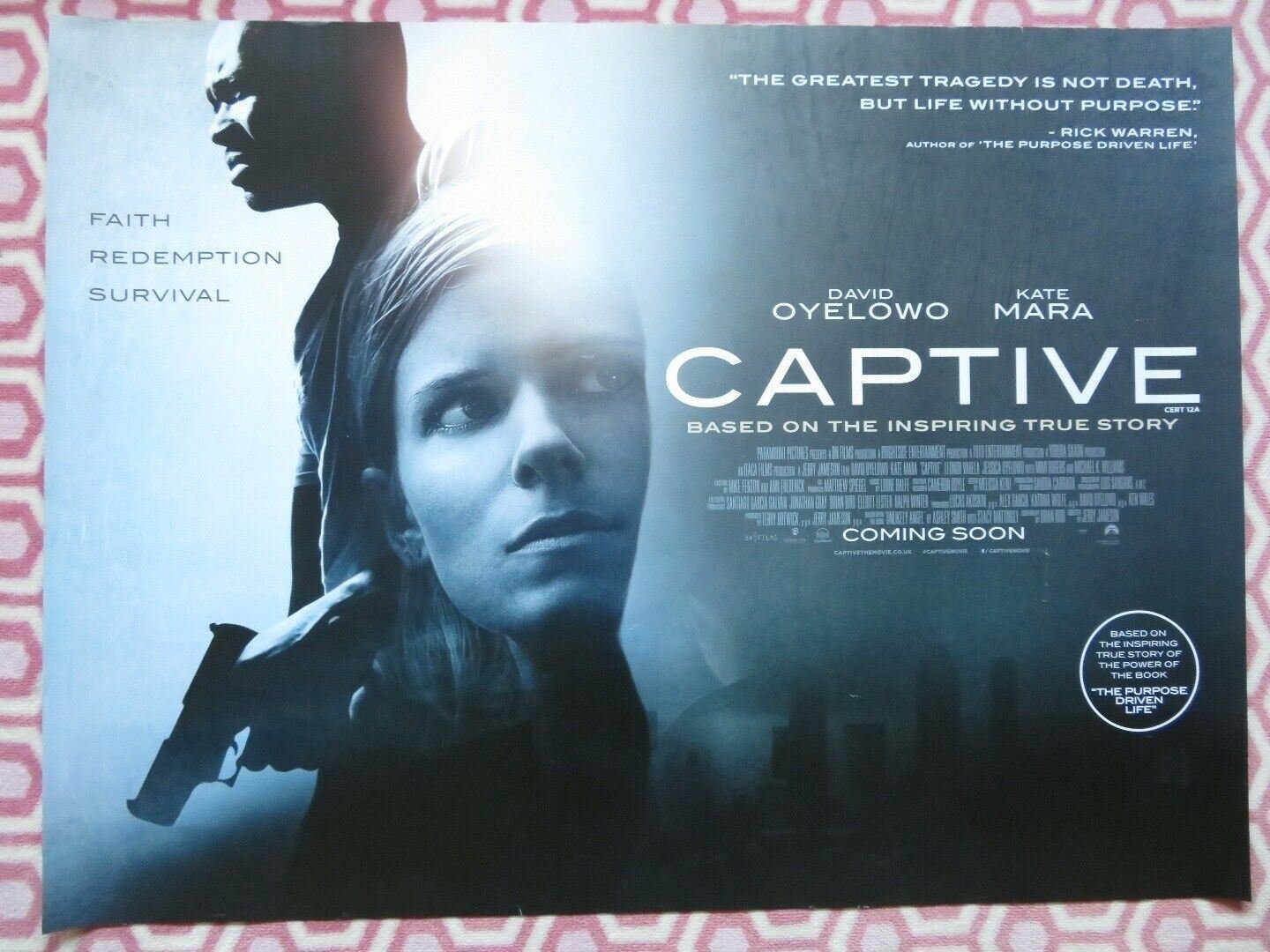 CAPTIVE QUAD (30"x 40") ROLLED POSTER DAVID OYELOWO KATE MARA RICK WARREN Movie posters