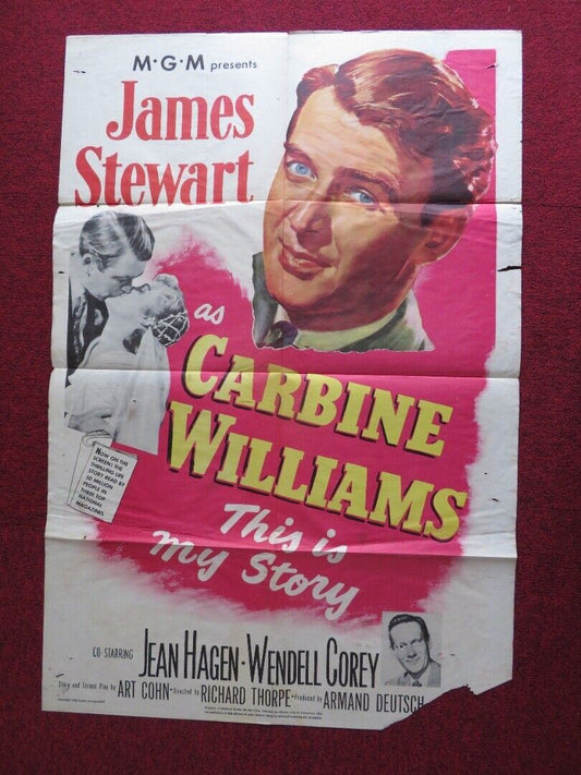 CARBINE WILLIAMS FOLDED US ONE SHEET POSTER JAMES STEWART JEAN HAGEN 1952 Movie posters