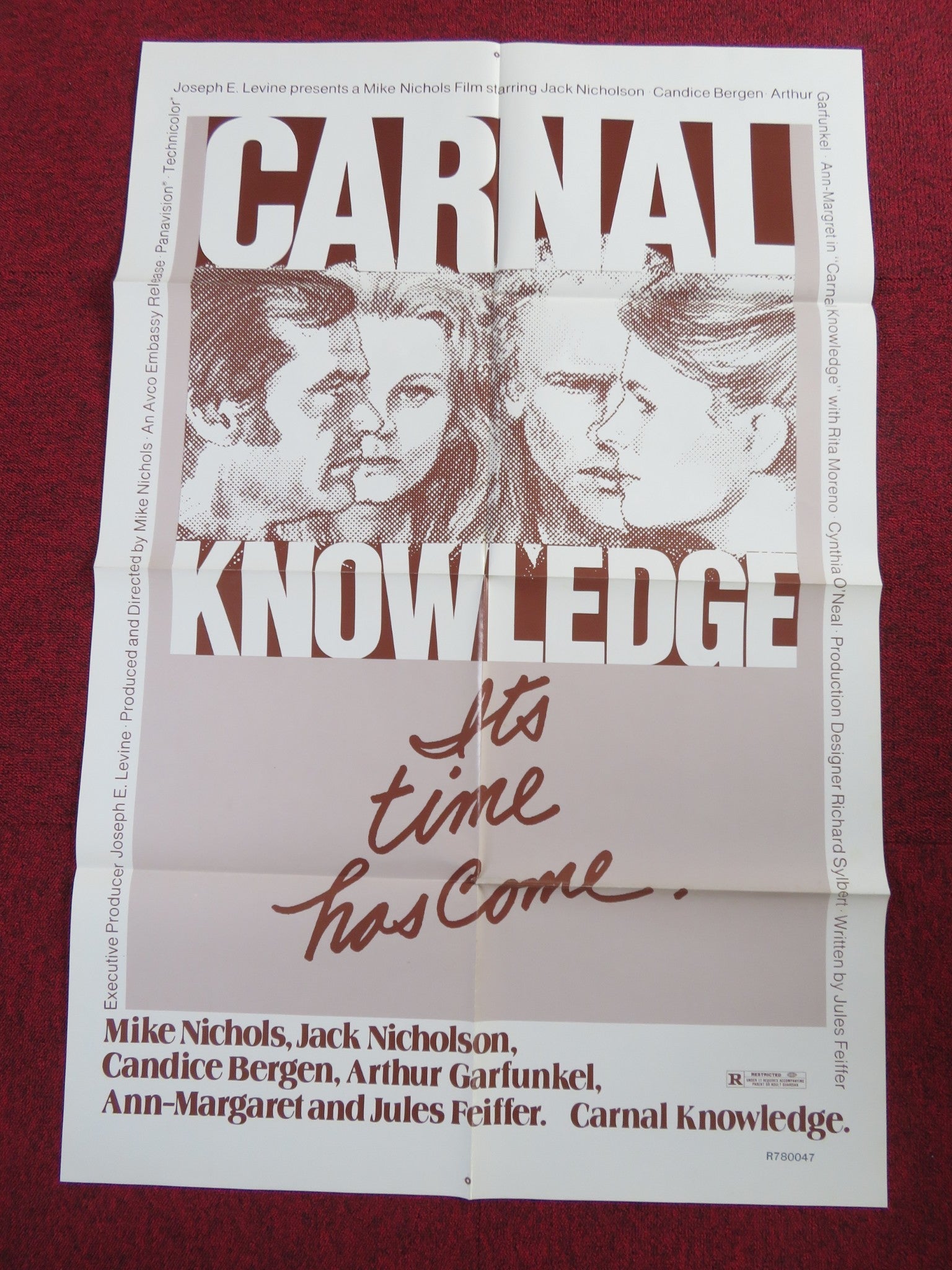 CARNAL KNOWLEDGE FOLDED US ONE SHEET POSTER JACK NICHOLSON CANDICE BERGEN 1971 Rendezvous Cinema Movie posters