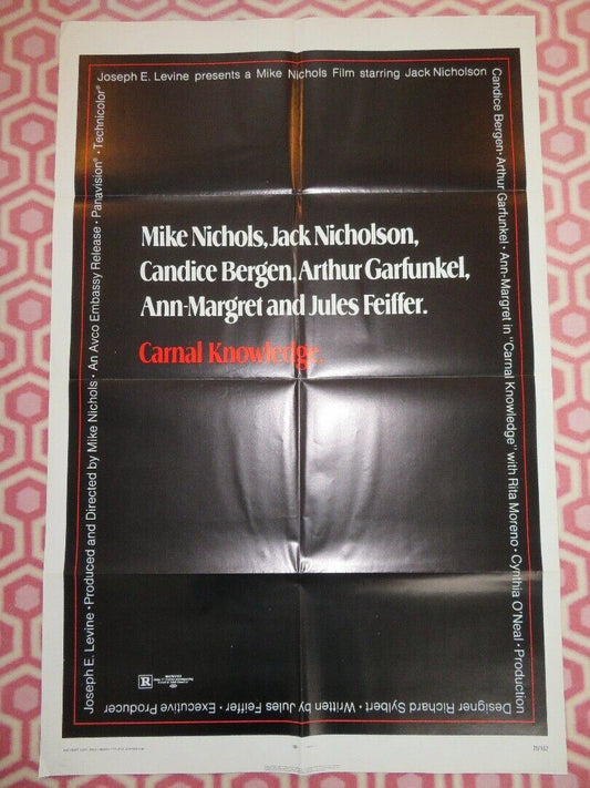 CARNAL KNOWLEDGE US ONE SHEET POSTER JACK NICHOLSON CANDICE BERGEN 1971 Movie posters