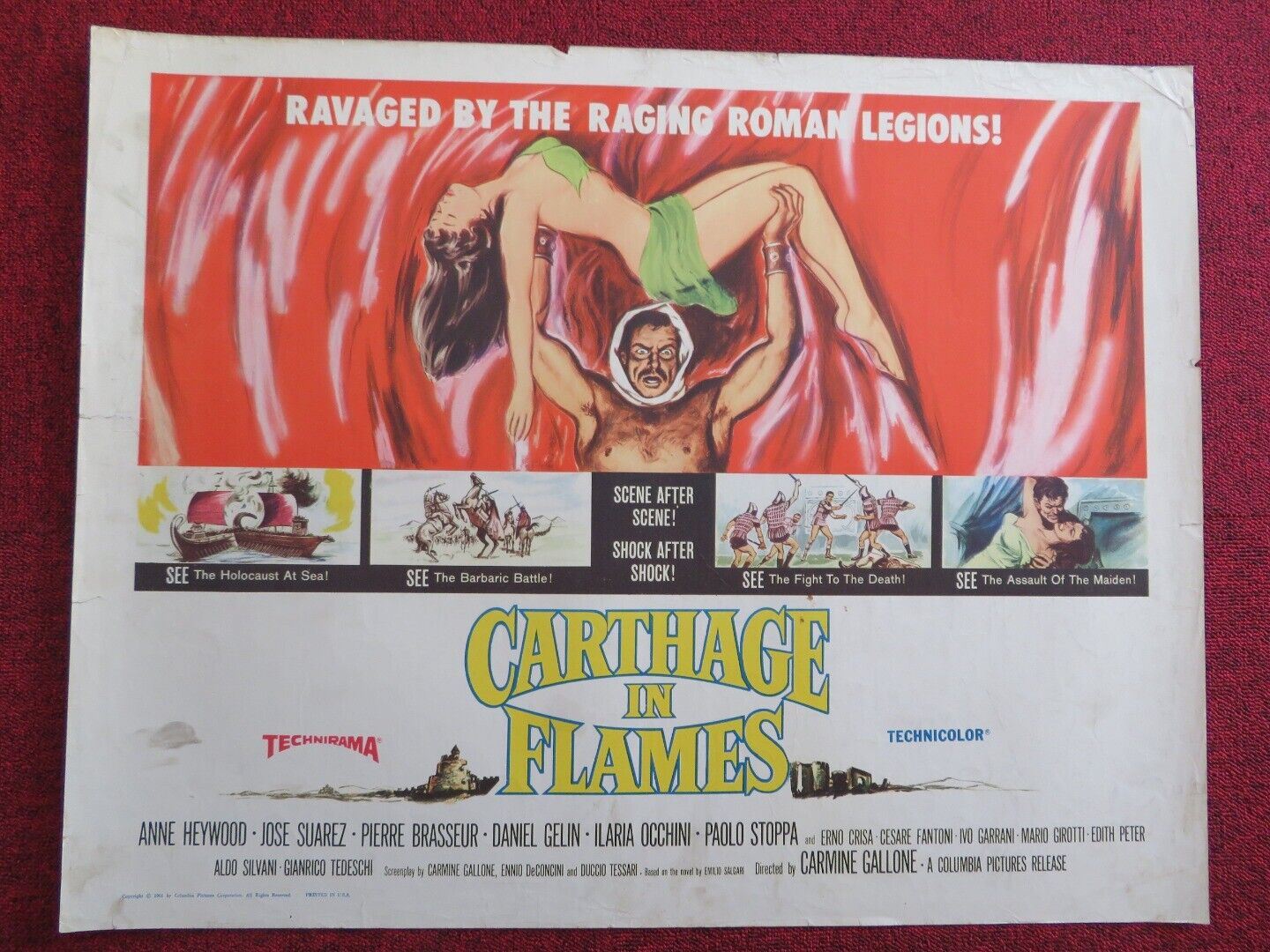 CARTHAGE IN FLAMES US HALF SHEET (22"x 28") POSTER ANNE HEYWOOD 1961 Movie posters