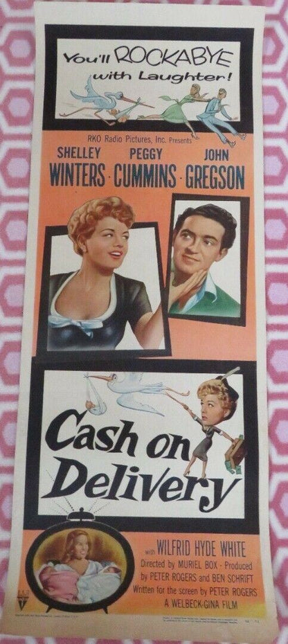 CASH ON DELIVERY US INSERT (14"x 36") POSTER SHELLEY WINTERS PEGGY CUMMINS 1954 Movie posters