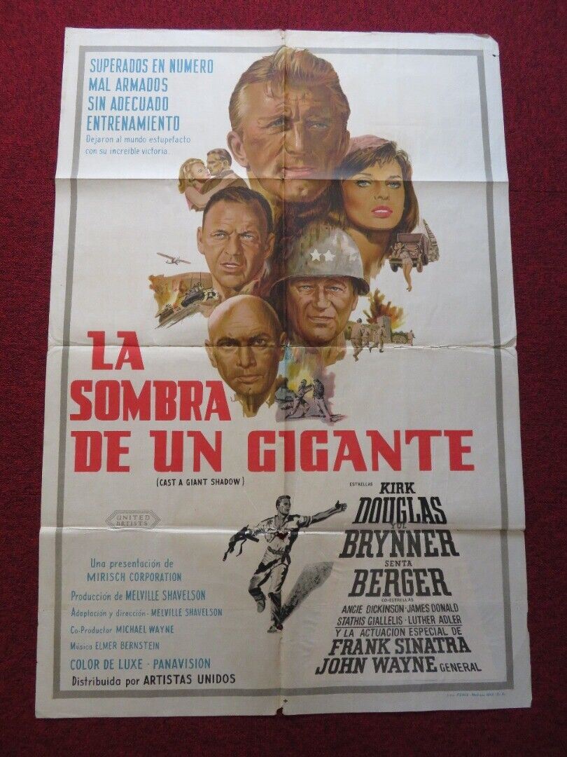 CAST A GIANT SHADOW FOLDED ARGENTINA ONE SHEET POSTER KIRK DOUGLAS YUL BRYNNER Movie posters