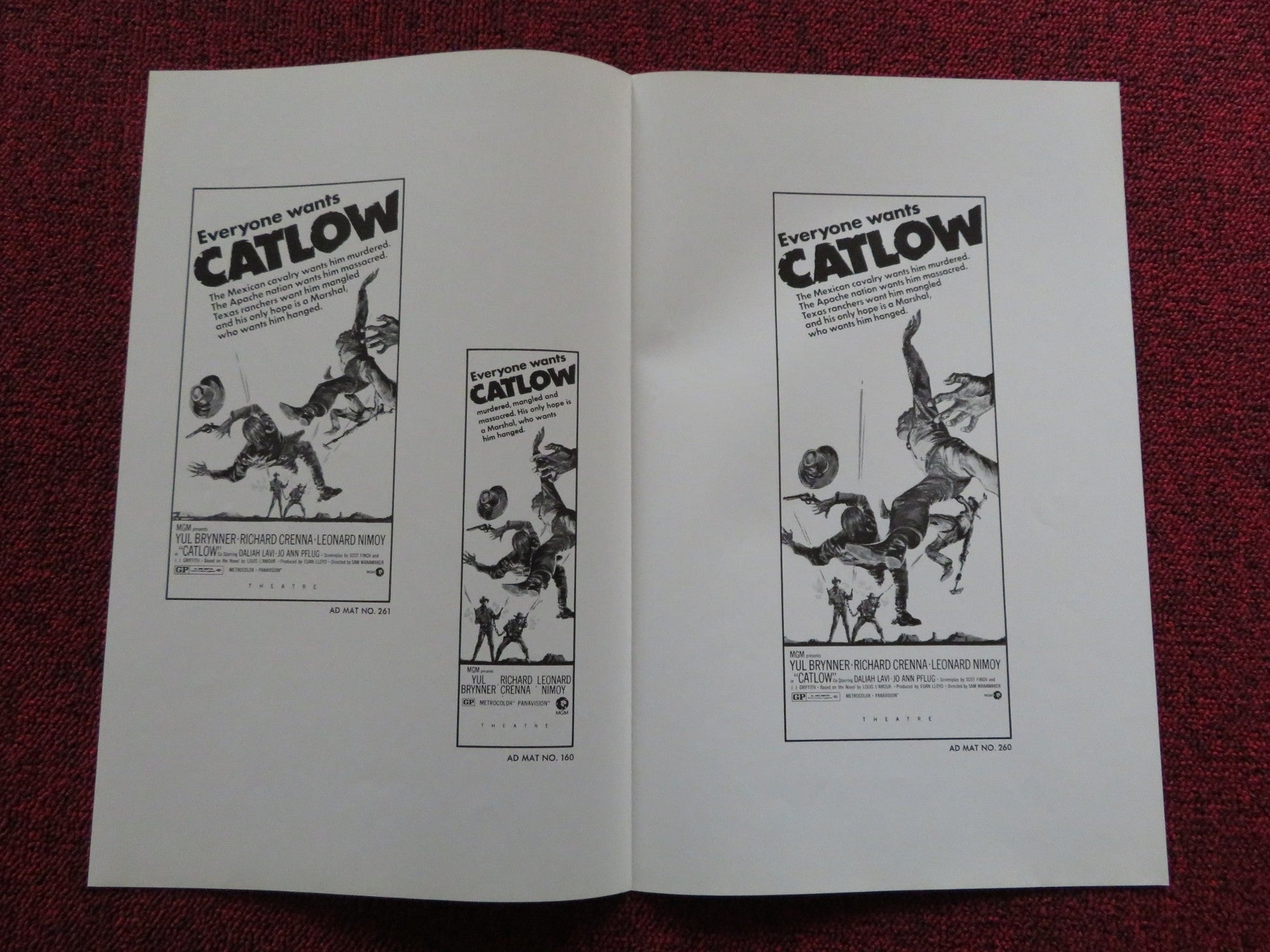 CATLOW US PRESSBOOK SUPPLEMENT - UNCUT YUL BRYNNER RICHARD CRENNA 1971 Rendezvous Cinema Movie posters