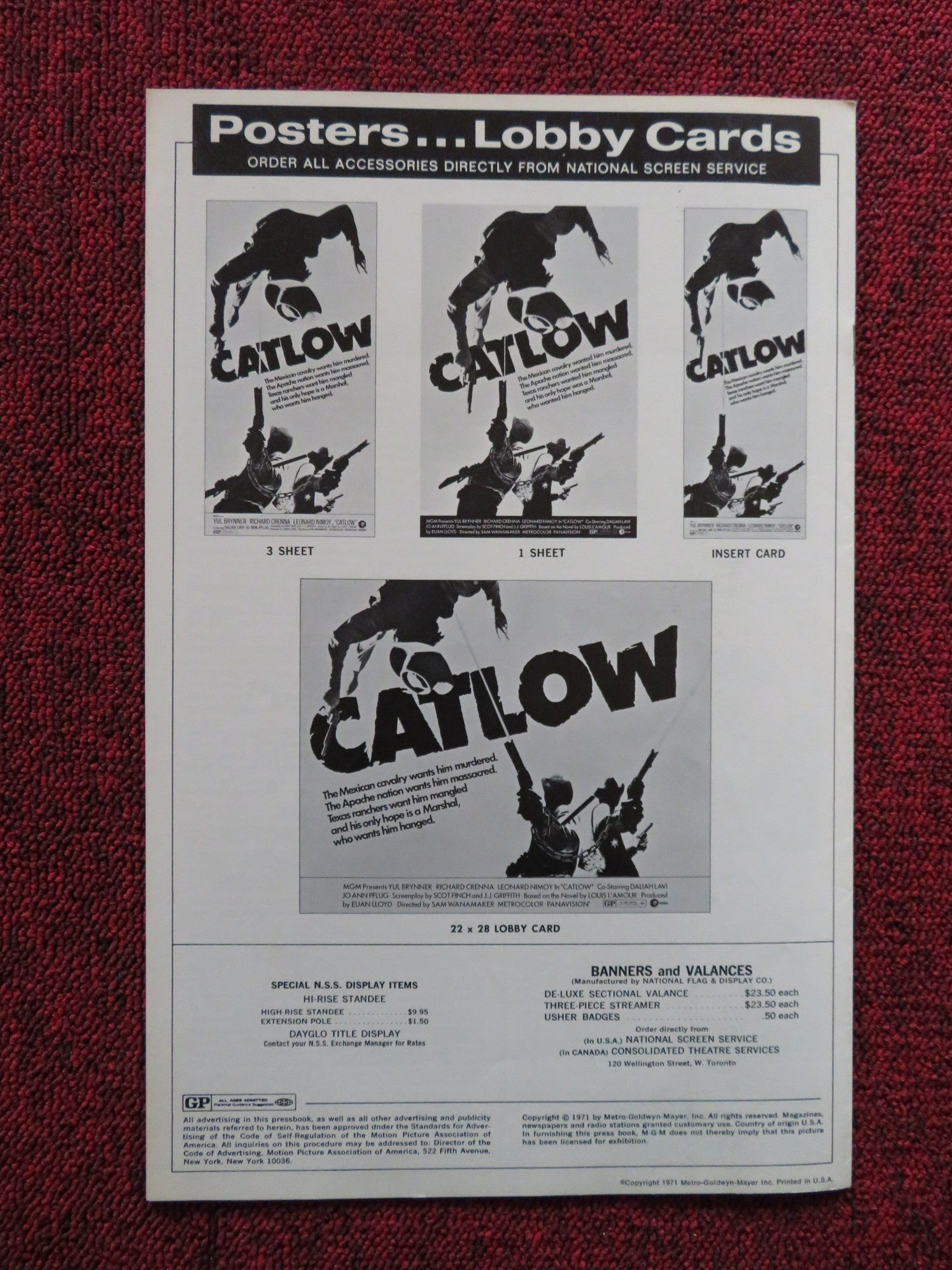 CATLOW US PRESSBOOK SUPPLEMENT - UNCUT YUL BRYNNER RICHARD CRENNA 1971 Rendezvous Cinema Movie posters
