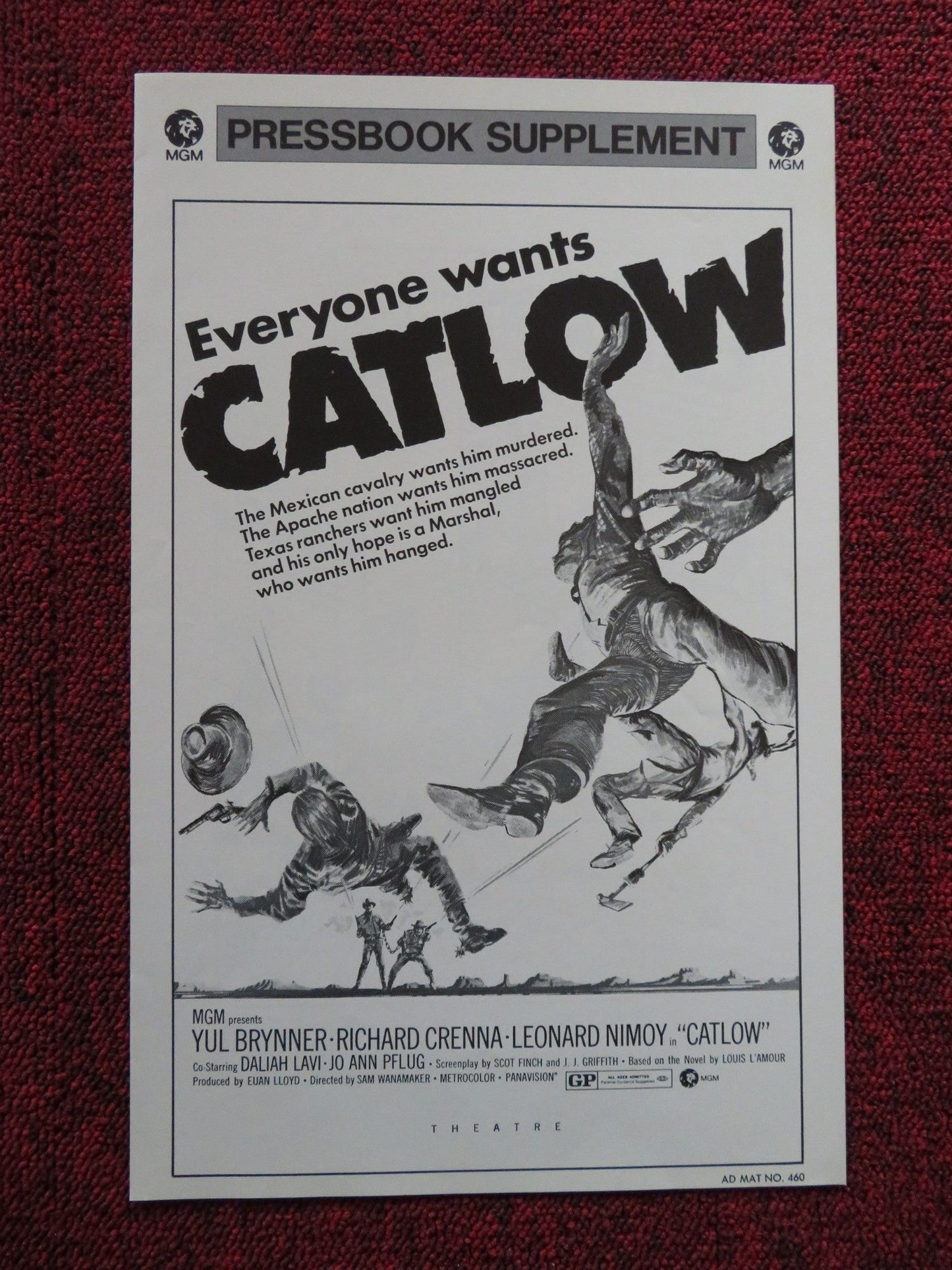 CATLOW US PRESSBOOK SUPPLEMENT - UNCUT YUL BRYNNER RICHARD CRENNA 1971 Rendezvous Cinema Movie posters