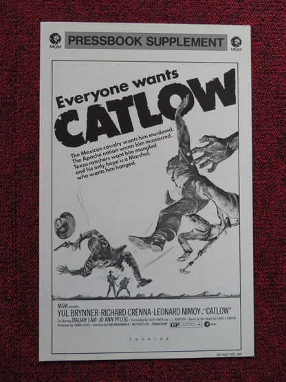 CATLOW US PRESSBOOK SUPPLEMENT - UNCUT YUL BRYNNER RICHARD CRENNA 1971 Rendezvous Cinema Movie posters