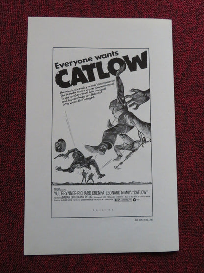 CATLOW US PRESSBOOK SUPPLEMENT - UNCUT YUL BRYNNER RICHARD CRENNA 1971 Rendezvous Cinema Movie posters