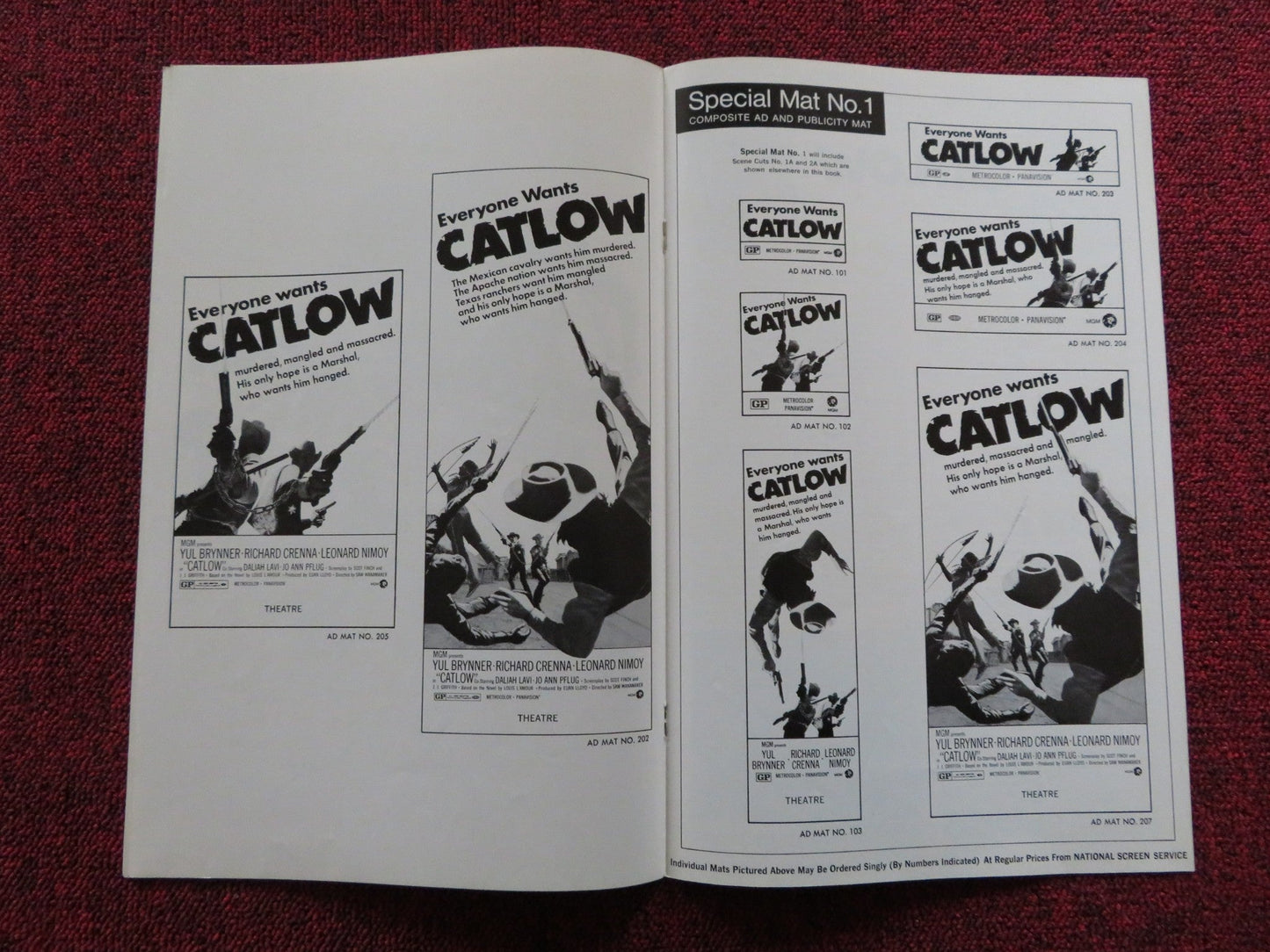 CATLOW US PRESSBOOK SUPPLEMENT - UNCUT YUL BRYNNER RICHARD CRENNA 1971 Rendezvous Cinema Movie posters