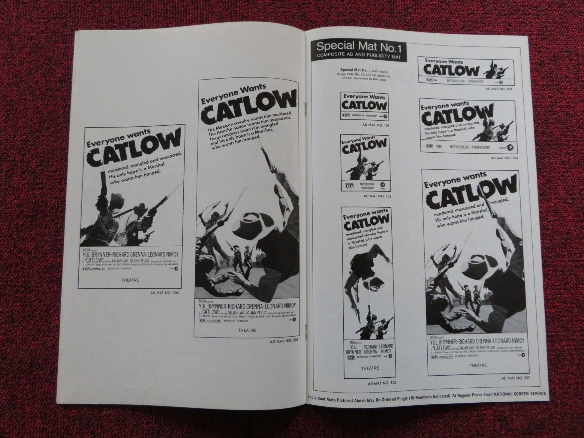 CATLOW US PRESSBOOK SUPPLEMENT - UNCUT YUL BRYNNER RICHARD CRENNA 1971 Rendezvous Cinema Movie posters