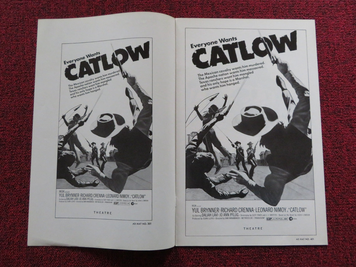 CATLOW US PRESSBOOK SUPPLEMENT - UNCUT YUL BRYNNER RICHARD CRENNA 1971 Rendezvous Cinema Movie posters