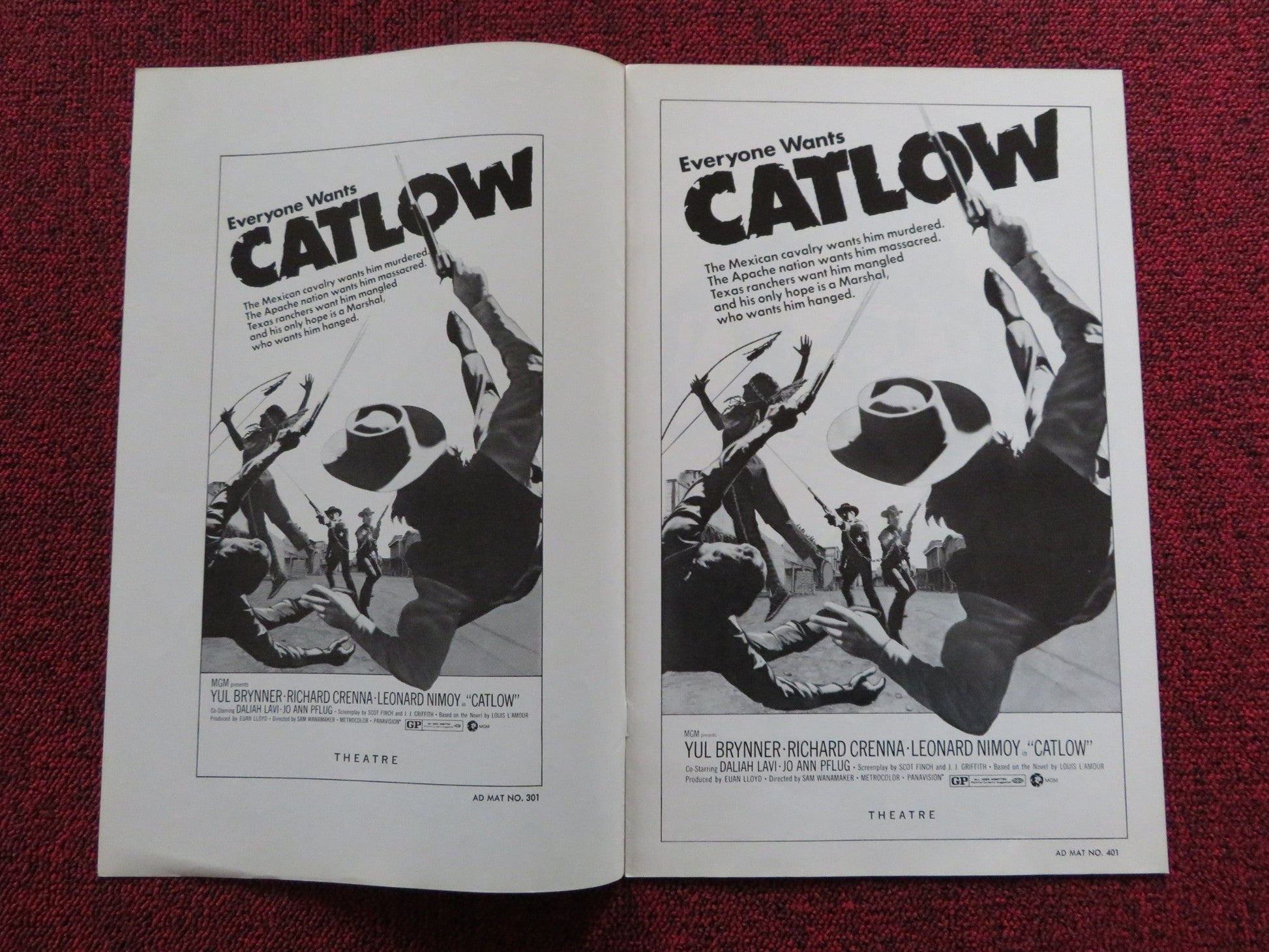 CATLOW US PRESSBOOK SUPPLEMENT - UNCUT YUL BRYNNER RICHARD CRENNA 1971 Rendezvous Cinema Movie posters