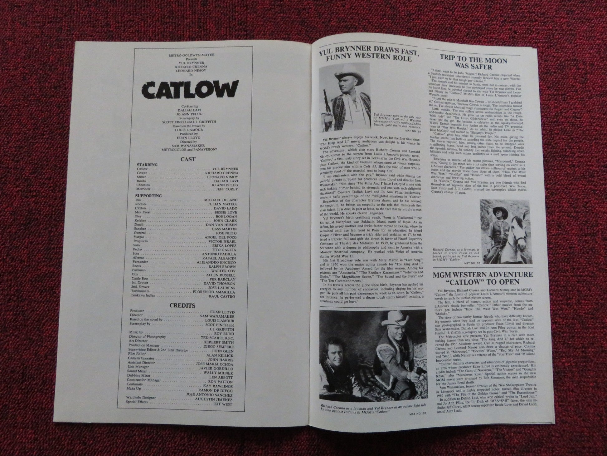 CATLOW US PRESSBOOK SUPPLEMENT - UNCUT YUL BRYNNER RICHARD CRENNA 1971 Rendezvous Cinema Movie posters