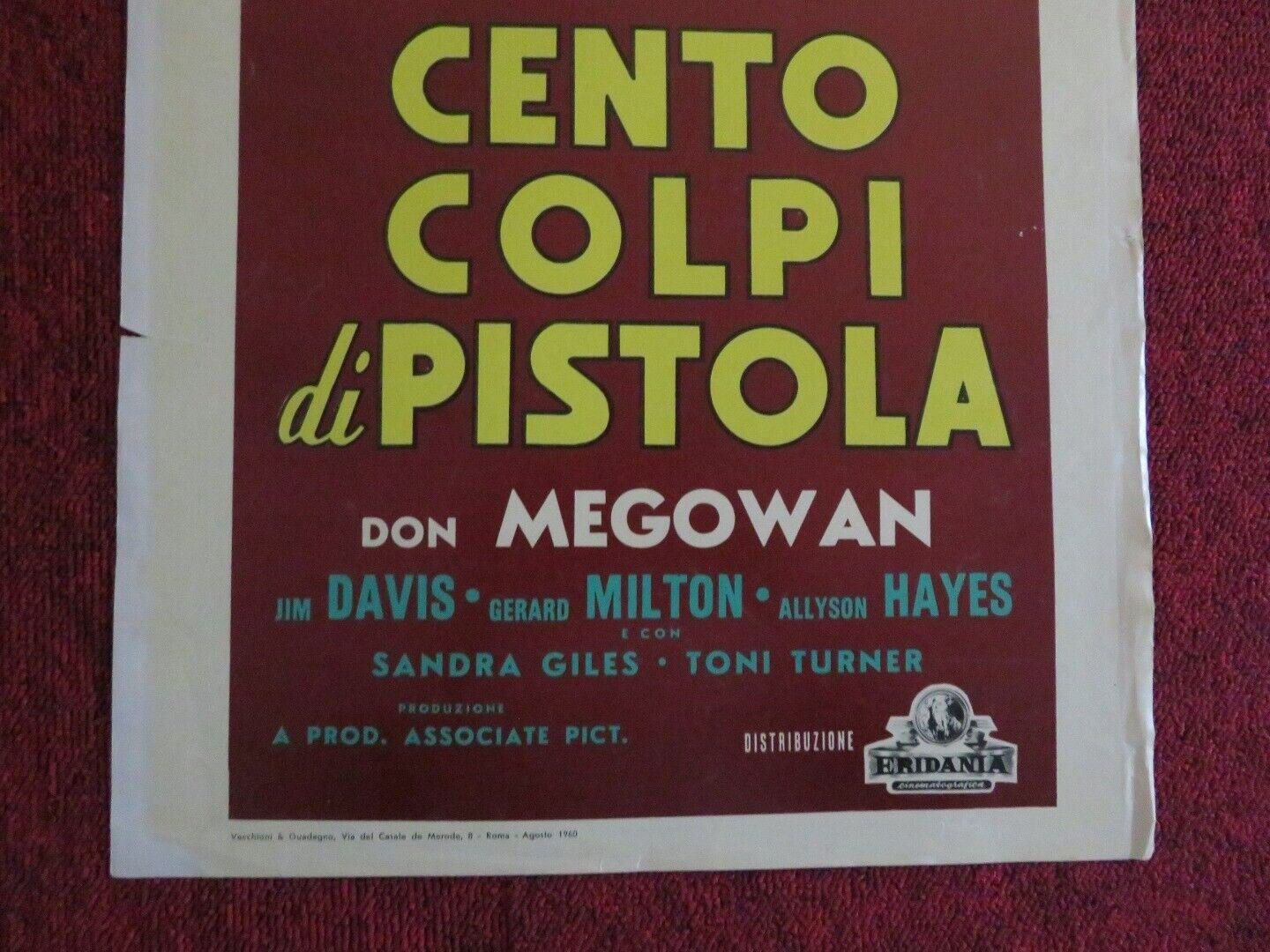 CENTO COLPI DI PISTOLA ITALIAN LOCANDINA (27.5"x13.5") POSTER JIM DAVIS 1960 Movie posters
