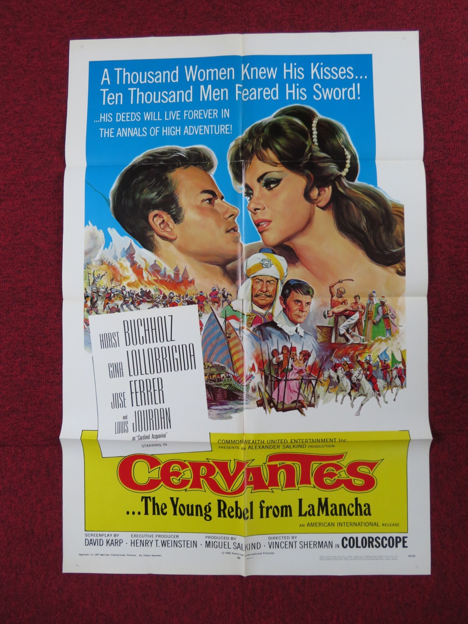 CERVANTES FOLDED US ONE SHEET POSTER HORST BUCHHOLZ GINA LOLLOBRIGIDA 1968 Rendezvous Cinema Movie posters