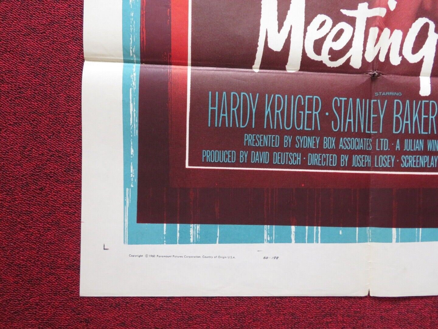 CHANCE MEETING FOLDED US ONE SHEET POSTER HARDY KRUGER STANLEY BAKER 1960 Movie posters