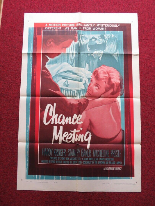 CHANCE MEETING FOLDED US ONE SHEET POSTER HARDY KRUGER STANLEY BAKER 1960 Movie posters