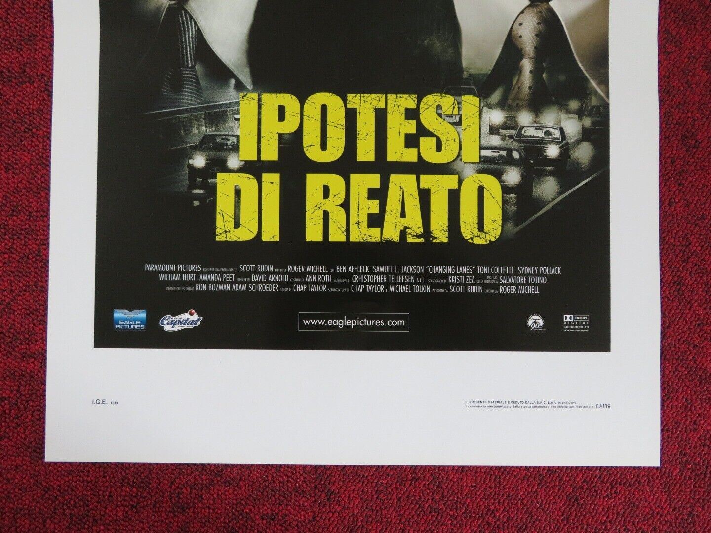 CHANGING LANES ITALIAN LOCANDINA (27.5"x13") POSTER SAMUEL L.JACKSON 2002 Movie posters