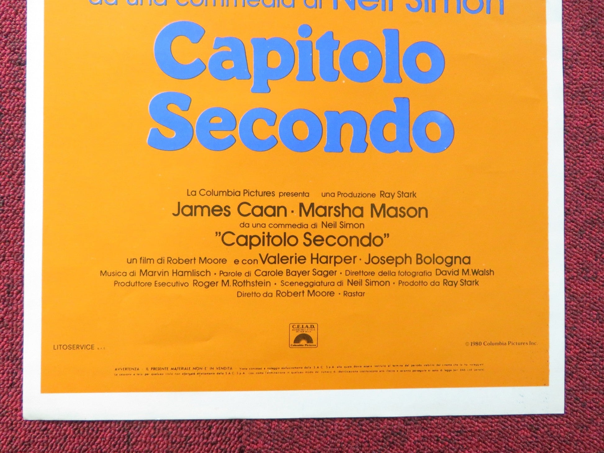 CHAPTER TWO ITALIAN LOCANDINA POSTER JAMES CAAN MARSHA MASON 1980 Rendezvous Cinema Movie posters