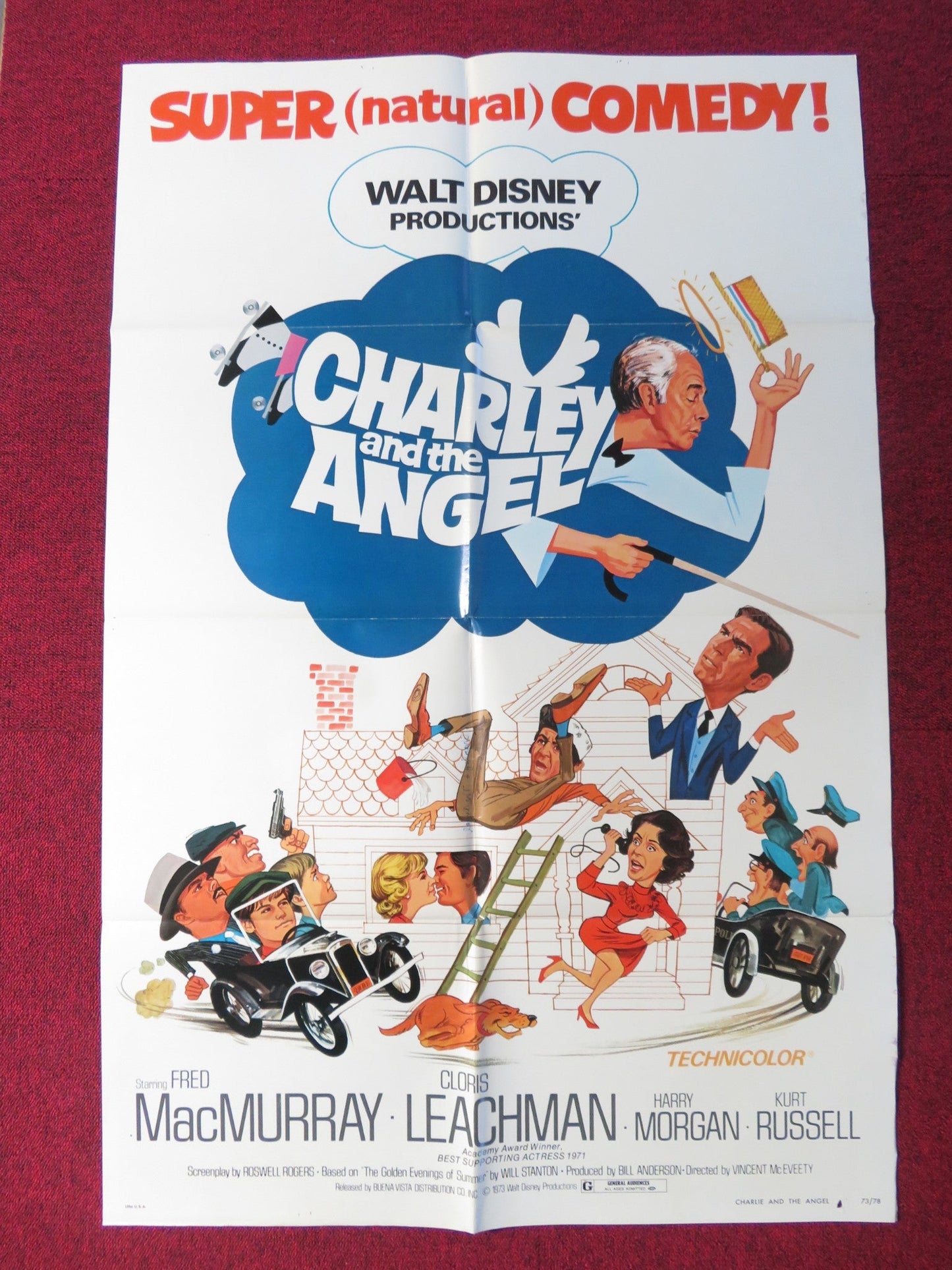 CHARLEY AND THE ANGEL FOLDED US ONE SHEET POSTER DISNEY KURT RUSSELL 1973 Rendezvous Cinema Movie posters