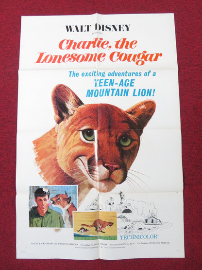 CHARLIE THE LONESOME COUGAR FOLDED US ONE SHEET POSTER DISNEY REX ALLEN 1967 Rendezvous Cinema Movie posters
