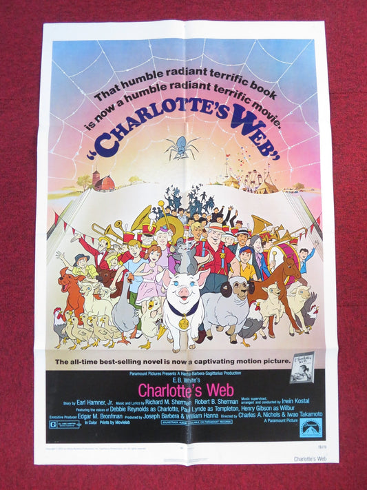 CHARLOTTE'S WEB FOLDED US ONE SHEET POSTER DEBBIE REYNOLDS PAUL LYNDE 1972 Rendezvous Cinema Movie posters