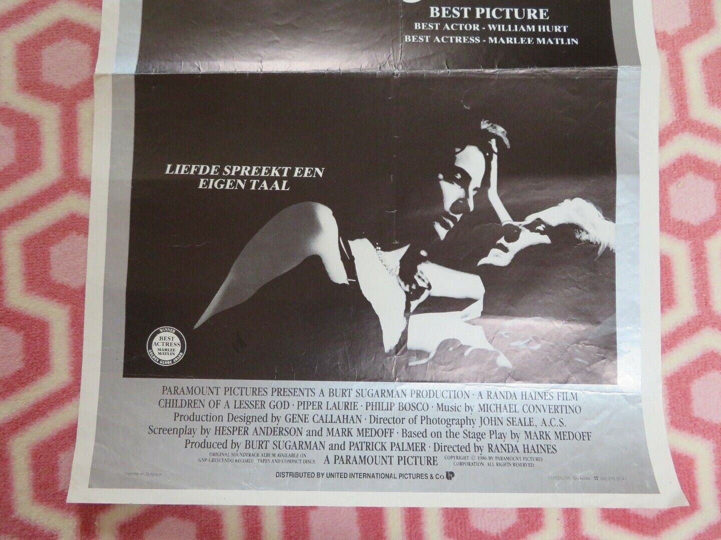 CHILDREN OF A LESSER GOD BELGIUM (21.5"x 14.5") POSTER WILLIAM HURT 1986 Movie posters