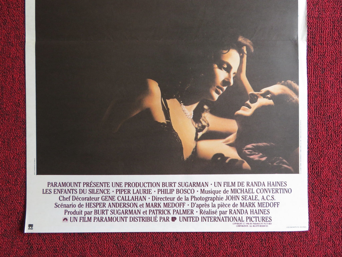 CHILDREN OF A LESSER GOD FRENCH POSTER WILLIAM HURT MARLEE MATLIN 1986 Rendezvous Cinema Movie posters