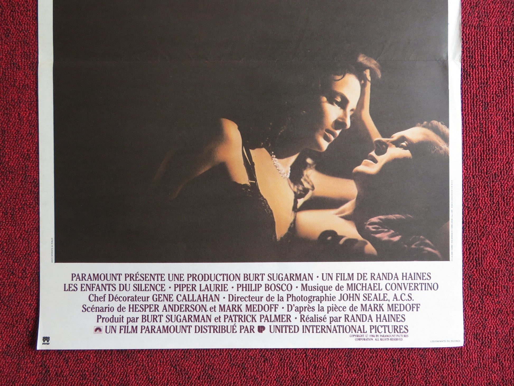 CHILDREN OF A LESSER GOD FRENCH POSTER WILLIAM HURT MARLEE MATLIN 1986 Rendezvous Cinema Movie posters