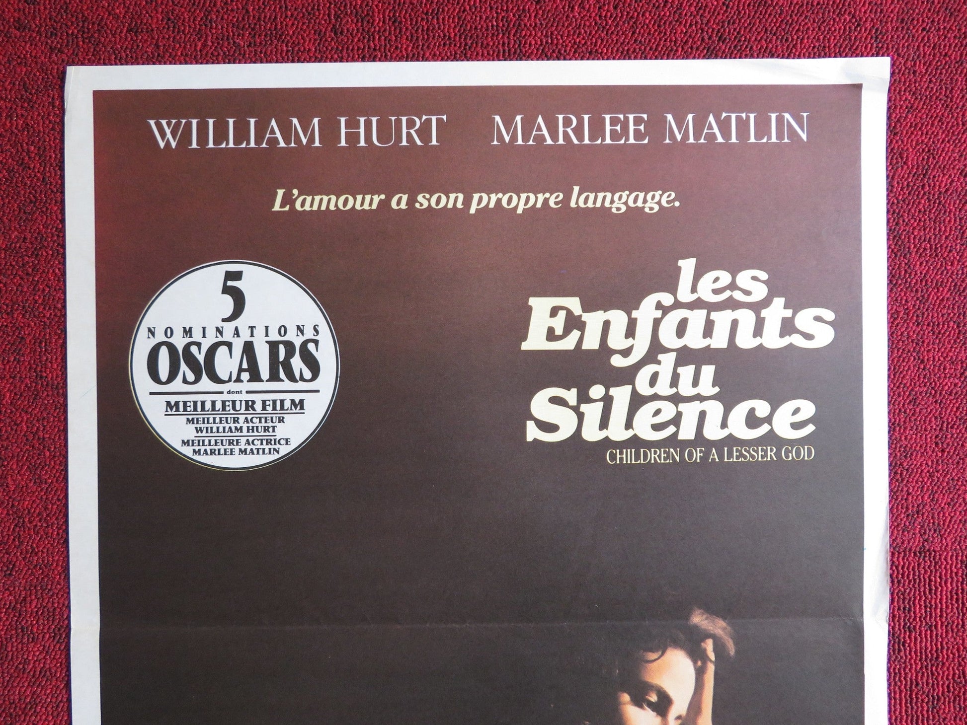 CHILDREN OF A LESSER GOD FRENCH POSTER WILLIAM HURT MARLEE MATLIN 1986 Rendezvous Cinema Movie posters