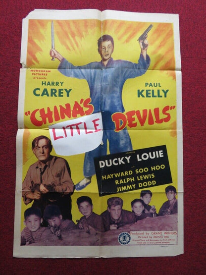 CHINA'S LITTLE DEVILS FOLDED US ONE SHEET POSTER HARRY CAREY PAUL KELLY 1945 Movie posters