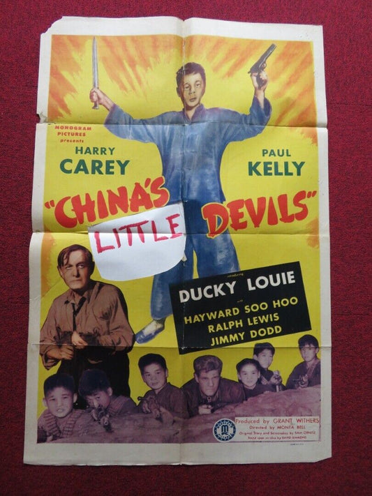 CHINA'S LITTLE DEVILS FOLDED US ONE SHEET POSTER HARRY CAREY PAUL KELLY 1945 Movie posters