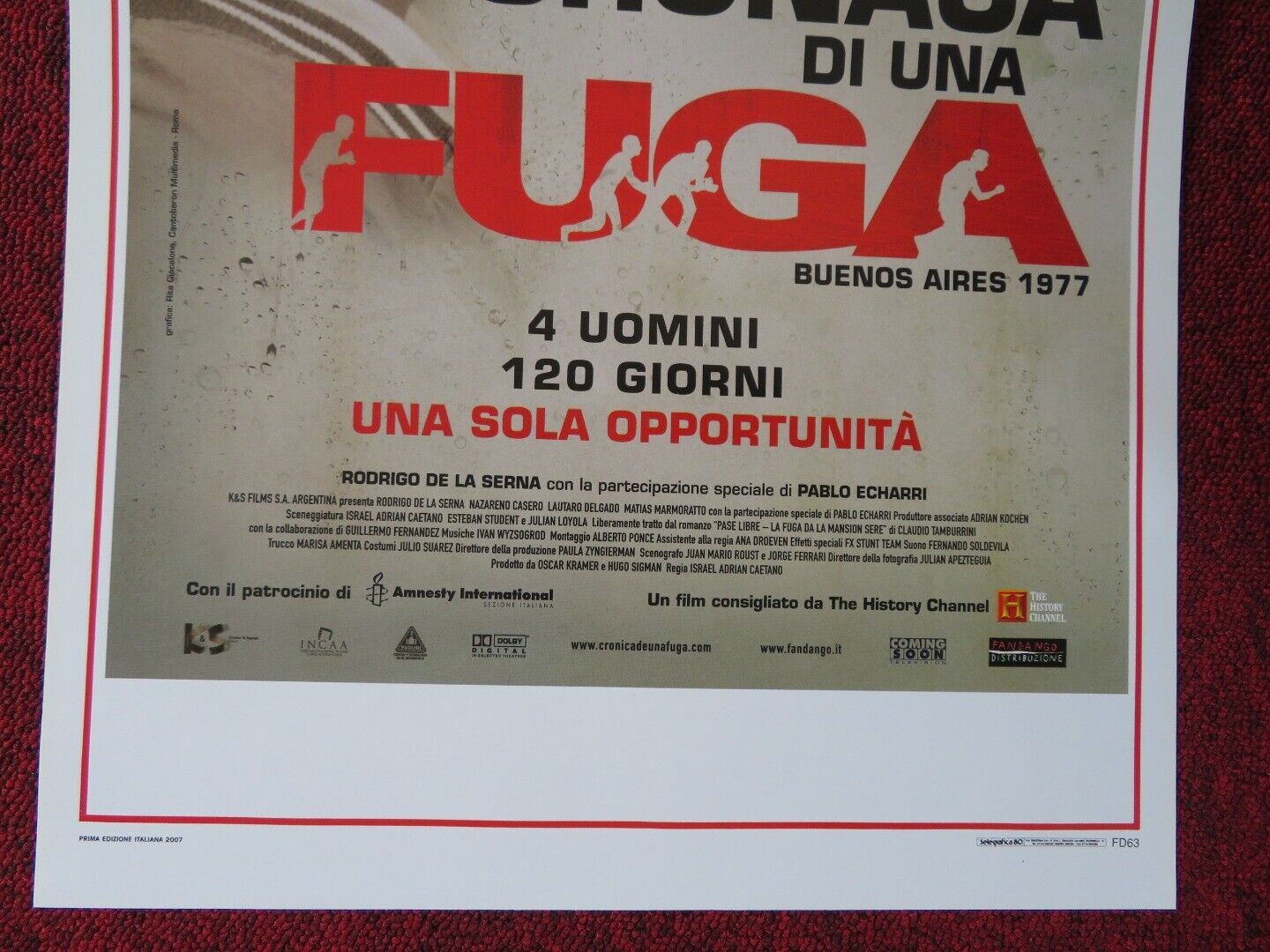 CHRONICLE OF AN ESCAPE ITALIAN LOCANDINA (27.5"x13") POSTER PABLO ECHARRI 2007 Movie posters