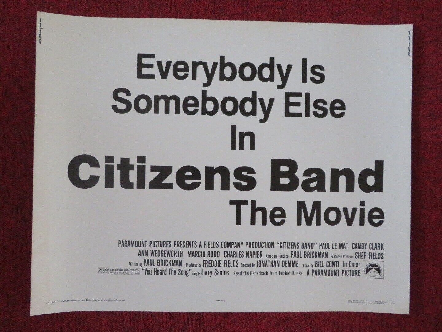 CITIZENS BAND US HALF SHEET (22"x 28") POSTER PAUL LE MAT CANDY CLARK 1977 Movie posters