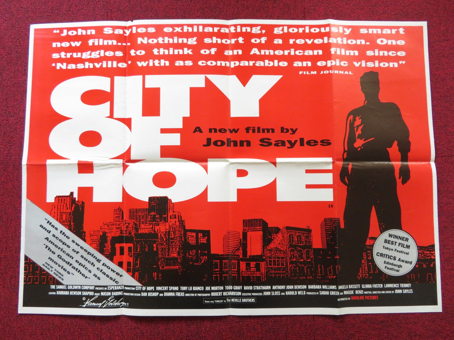 CITY OF HOPE UK QUAD POSTER FOLDED JOHN SAYLES VINCENT SPANO 1991 Rendezvous Cinema Movie posters