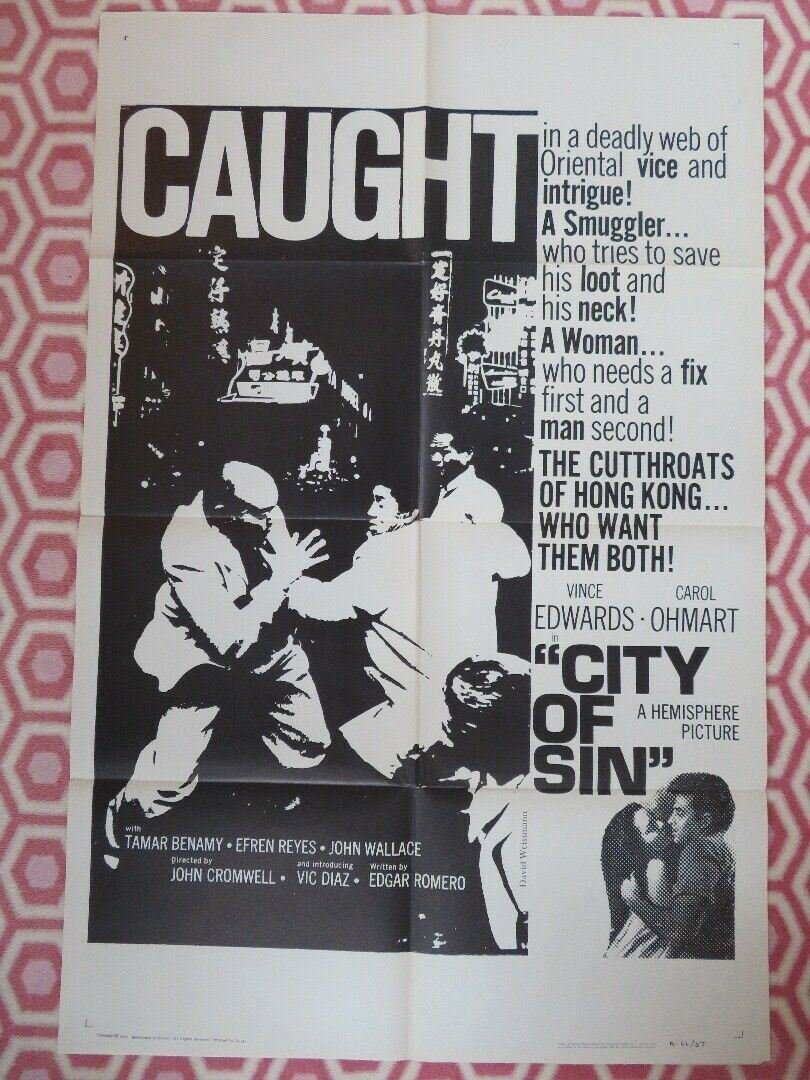 CITY OF SIN 1966 US ONE SHEET POSTER AKA SCAVENGERS VINCE EDWARDS RARE Movie posters