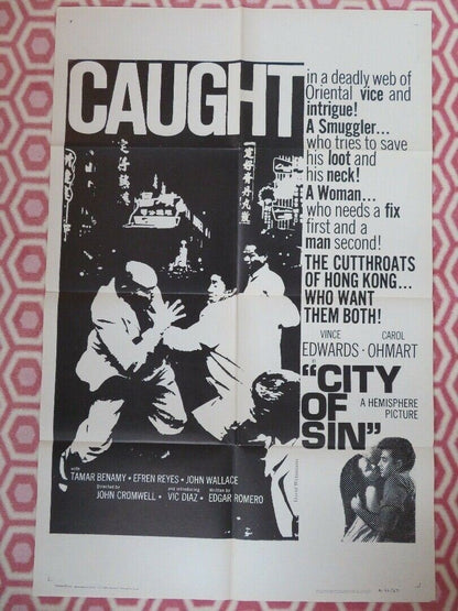 CITY OF SIN 1966 US ONE SHEET POSTER AKA SCAVENGERS VINCE EDWARDS RARE Movie posters