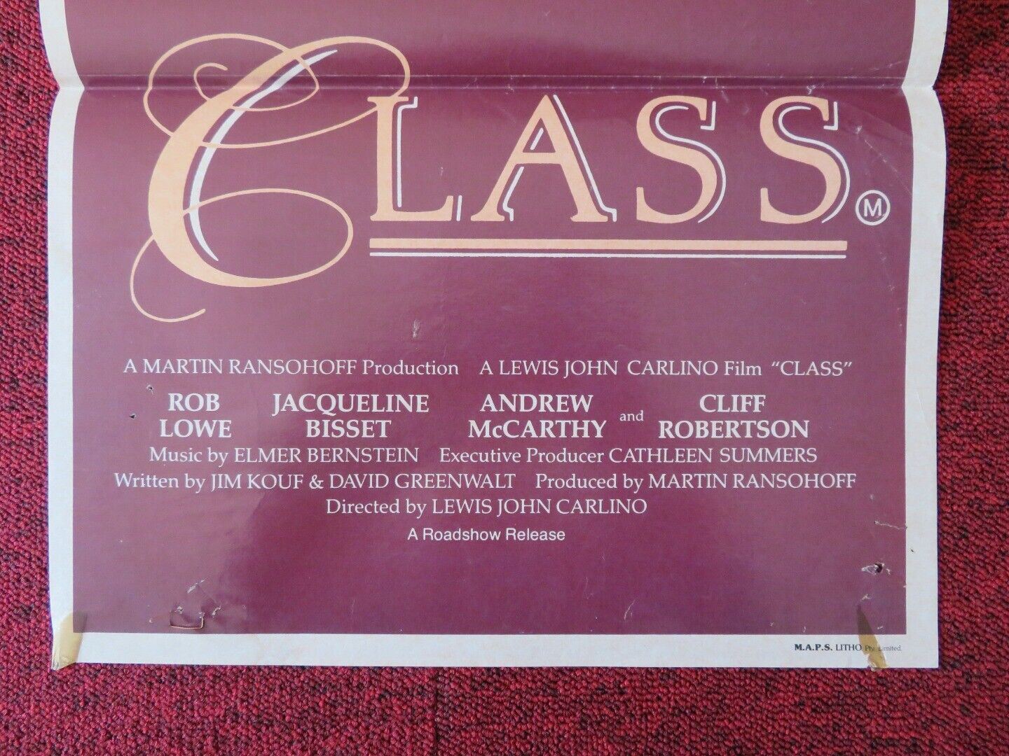 CLASS FOLDED AUSTRALIAN DAYBILL POSTER ROB LOWE ANDREW MCCARTHY 1983 Movie posters