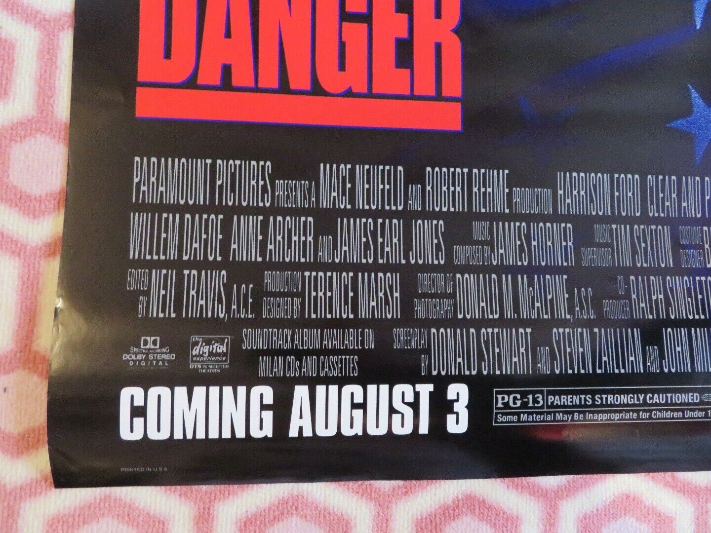 CLEAR AND PRESENT DANGER US ONE SHEET ROLLED POSTER HARRISON FORD 1994 - Rendezvous Cinema