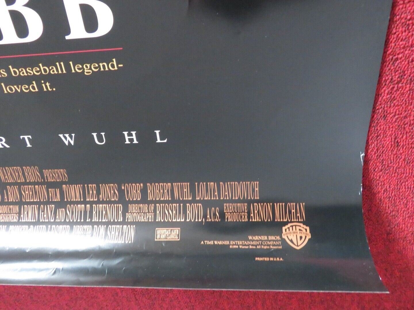 COBB US ONE SHEET ROLLED POSTER TOMMY LEE JONES 1994 - Rendezvous Cinema