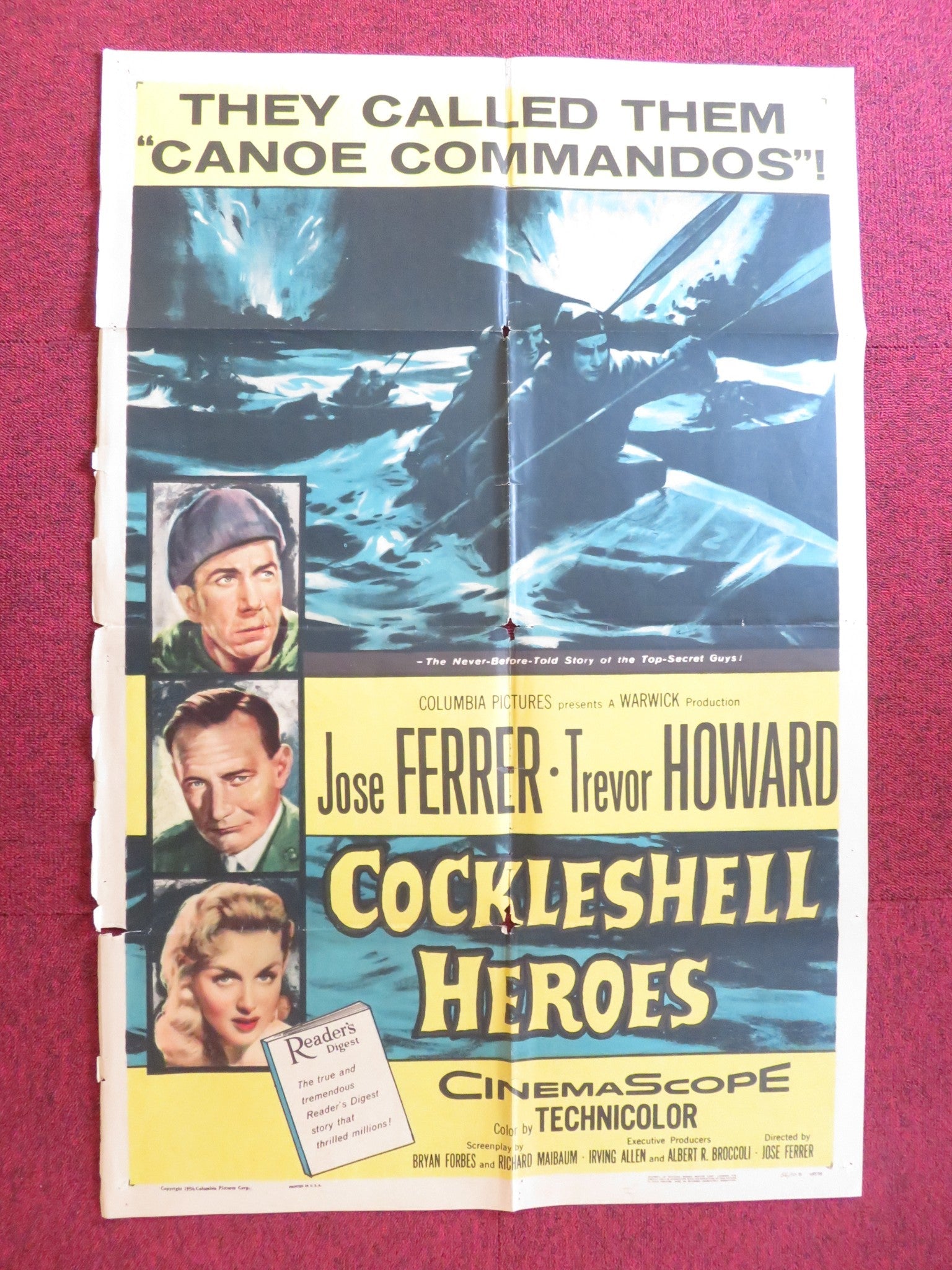 COCKLESHELL HEROES FOLDED US ONE SHEET POSTER JOSE FERRER TREVOR HOWARD 1956 Rendezvous Cinema Movie posters